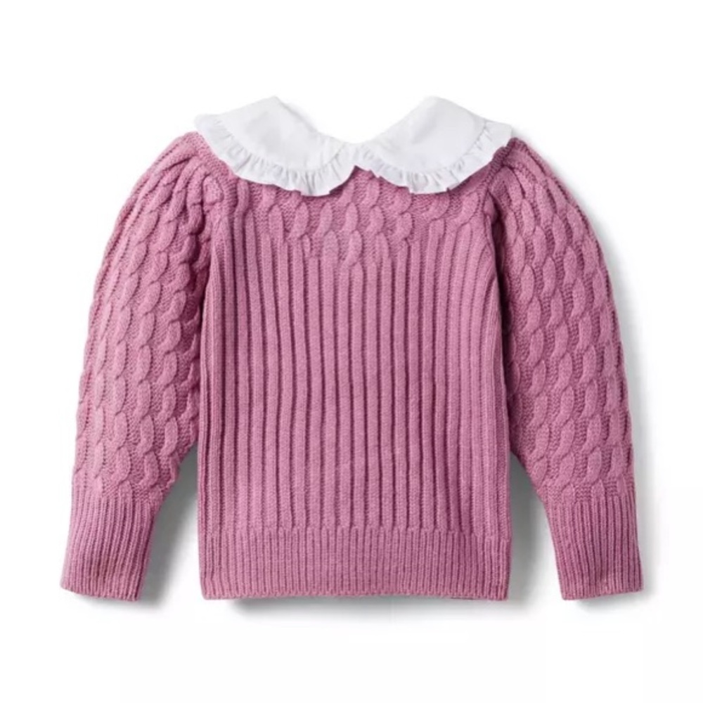 Janie and Jack Pink Cable Knit Sweater with White Collar